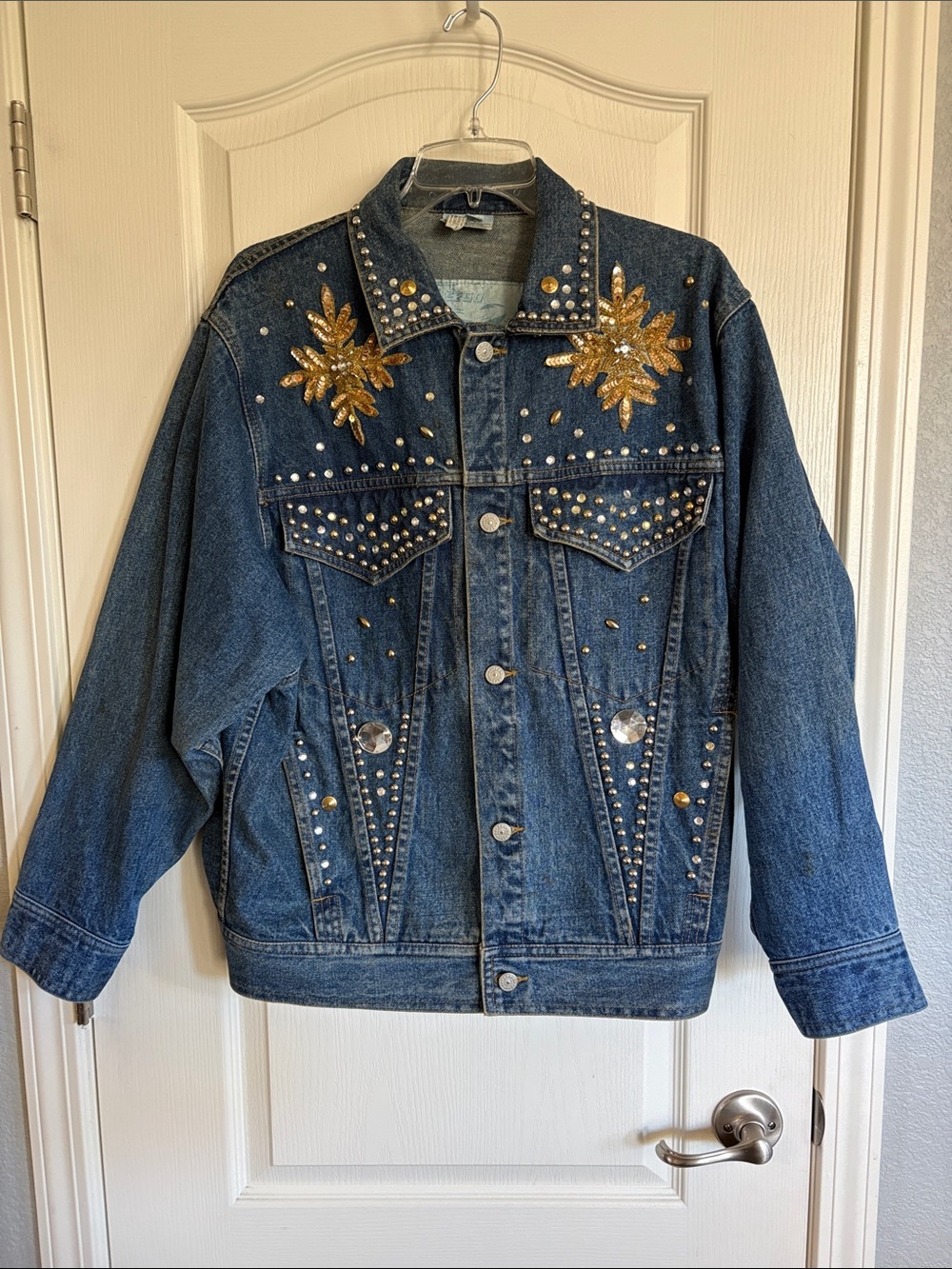 Vintage Freego embellished bedazzled, rhinestoned denim jacket 80s / 90s